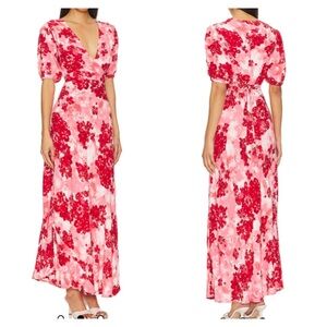Faithful The Brand Las Mayas Midi Dress Rosella Floral Puff Sleeve Rayon Classy